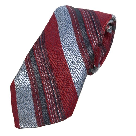 Count Christopher Collection Red & Blue Striped Mens Tie Metalic Repp Necktie - Picture 1 of 3